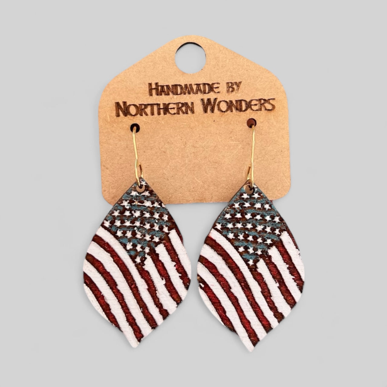 American Flag Wood Earring