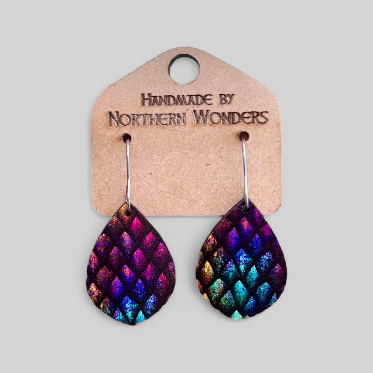 Rainbow Mermaid Scales Wood Earring