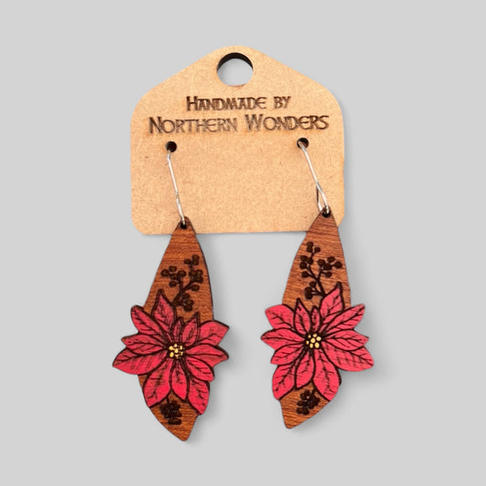 Poinsettia Wood Earring