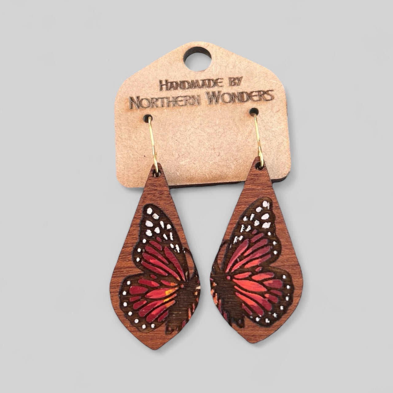 Red Monarch Wood Earring