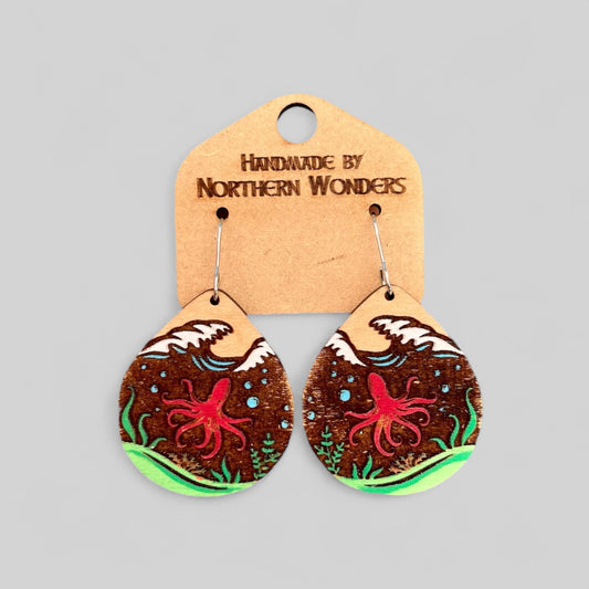 Ocean Octopus Wood Earring