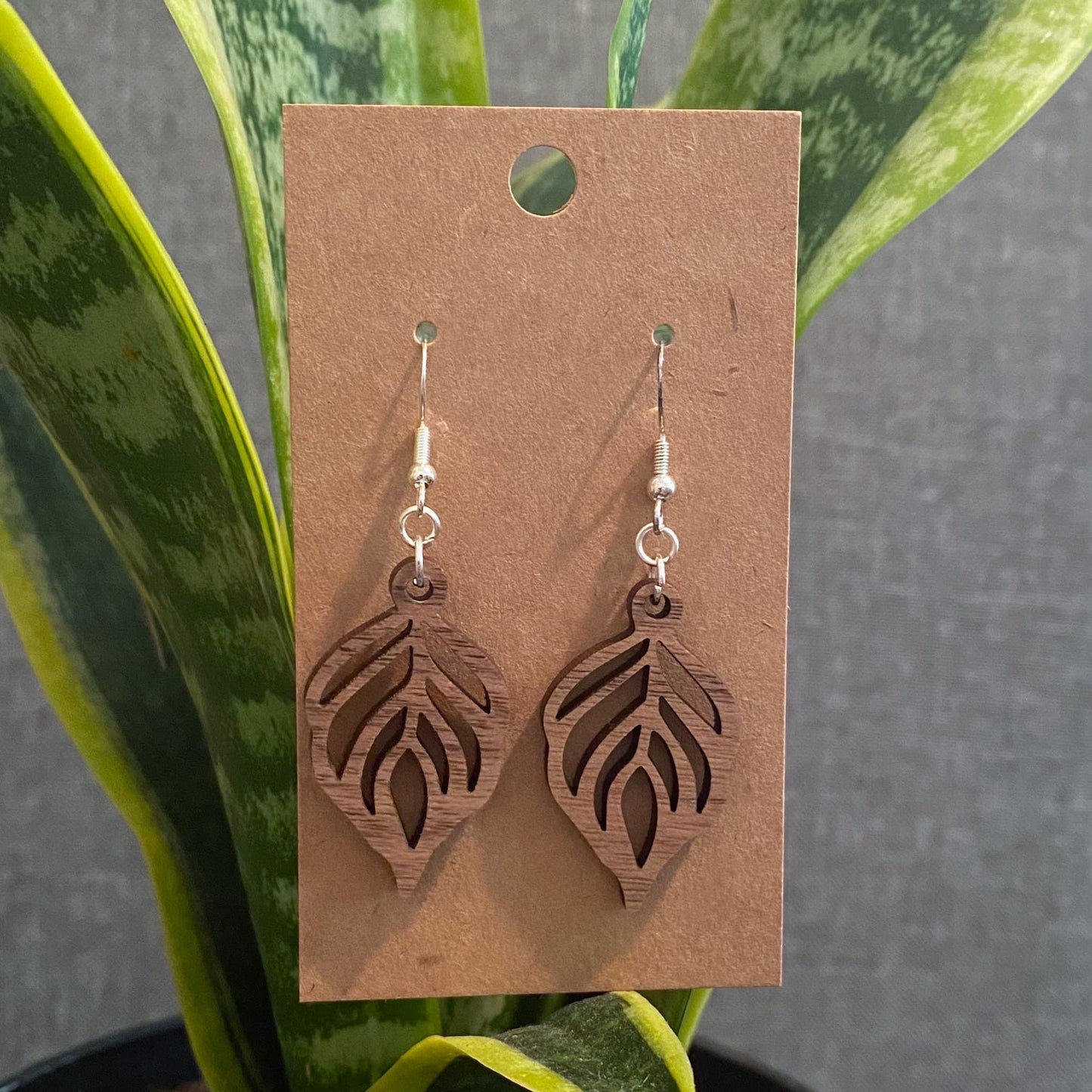 Feather Walnut Earring