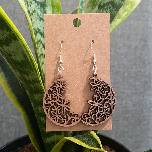 Floral Moon Walnut Earring